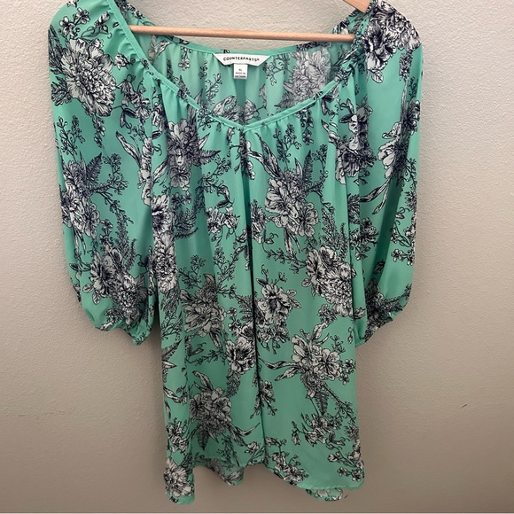 Madeline Tops - Madeline Green and Black Floral Blouse